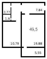 Однокомнатная квартира 49,5 м2